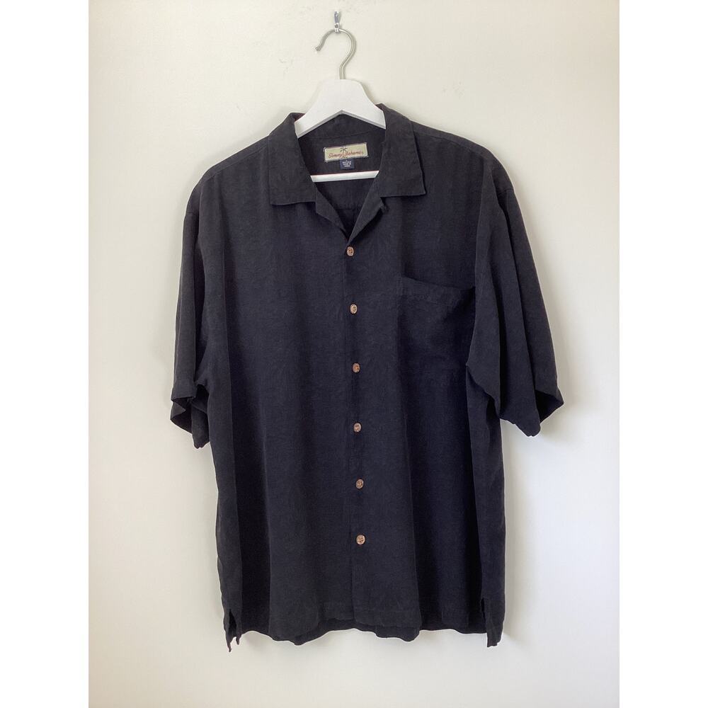Tommy Bahama Tropic‎ Isles Short Sleeve Shirt 100% silk sz L black
